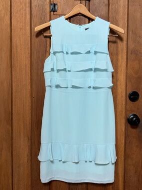 Maggie London Sleeveless Ruffle Shift Dress in Light Blue